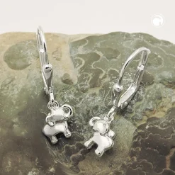 Paar kleine Ohrhänger Ohrringe mit Elefanten 21x7mm 925 Silber glänzend Kinder