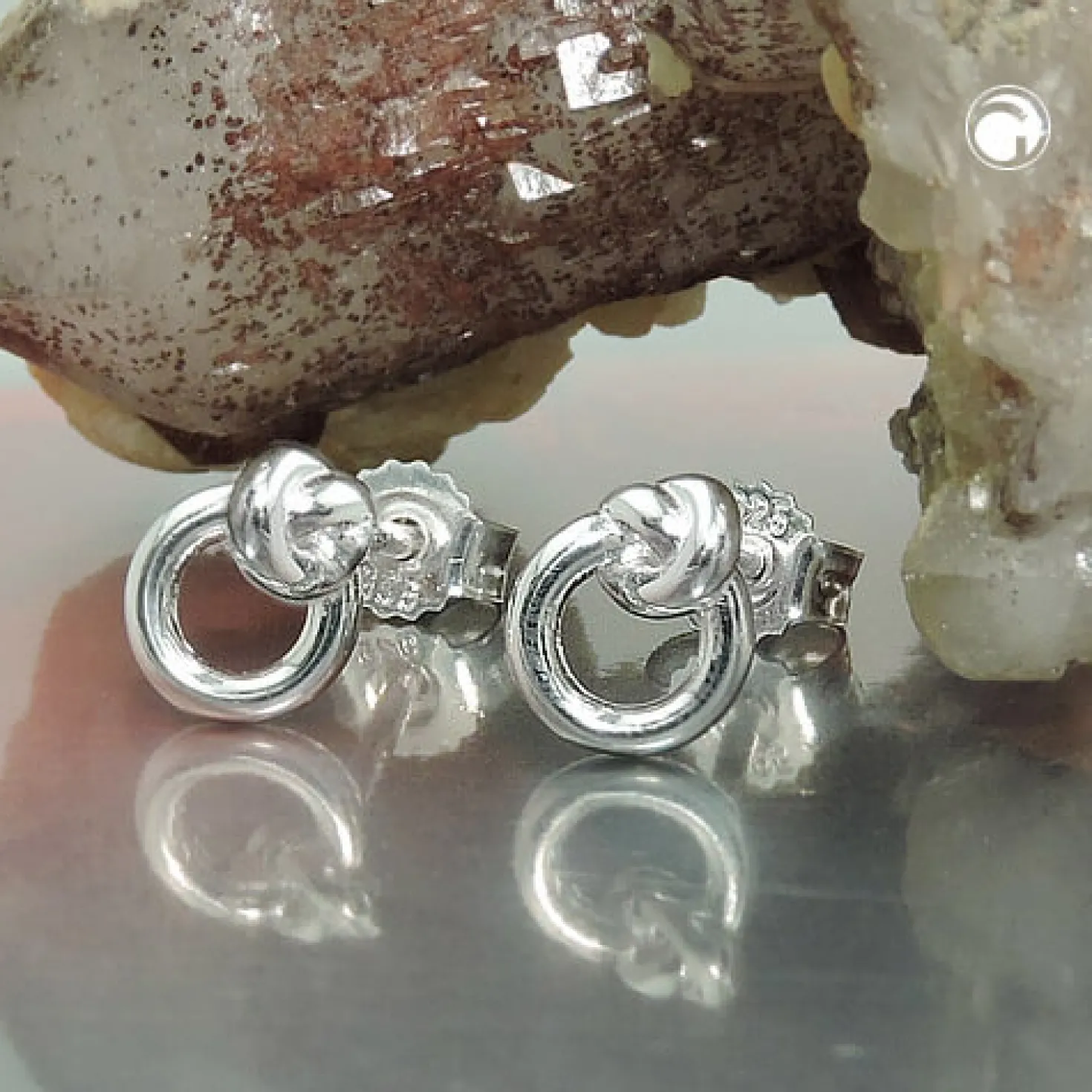 Paar kleine Ohrstecker Ohrringe 7x6mm Kreis mit Knoten aus 925 Silber
