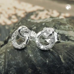 Paar kleine Ohrstecker Ohrringe 7x6mm Kreis mit Knoten Zirkonia 925 Silber