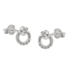 Paar kleine Ohrstecker Ohrringe 7x6mm Kreis mit Knoten Zirkonia 925 Silber