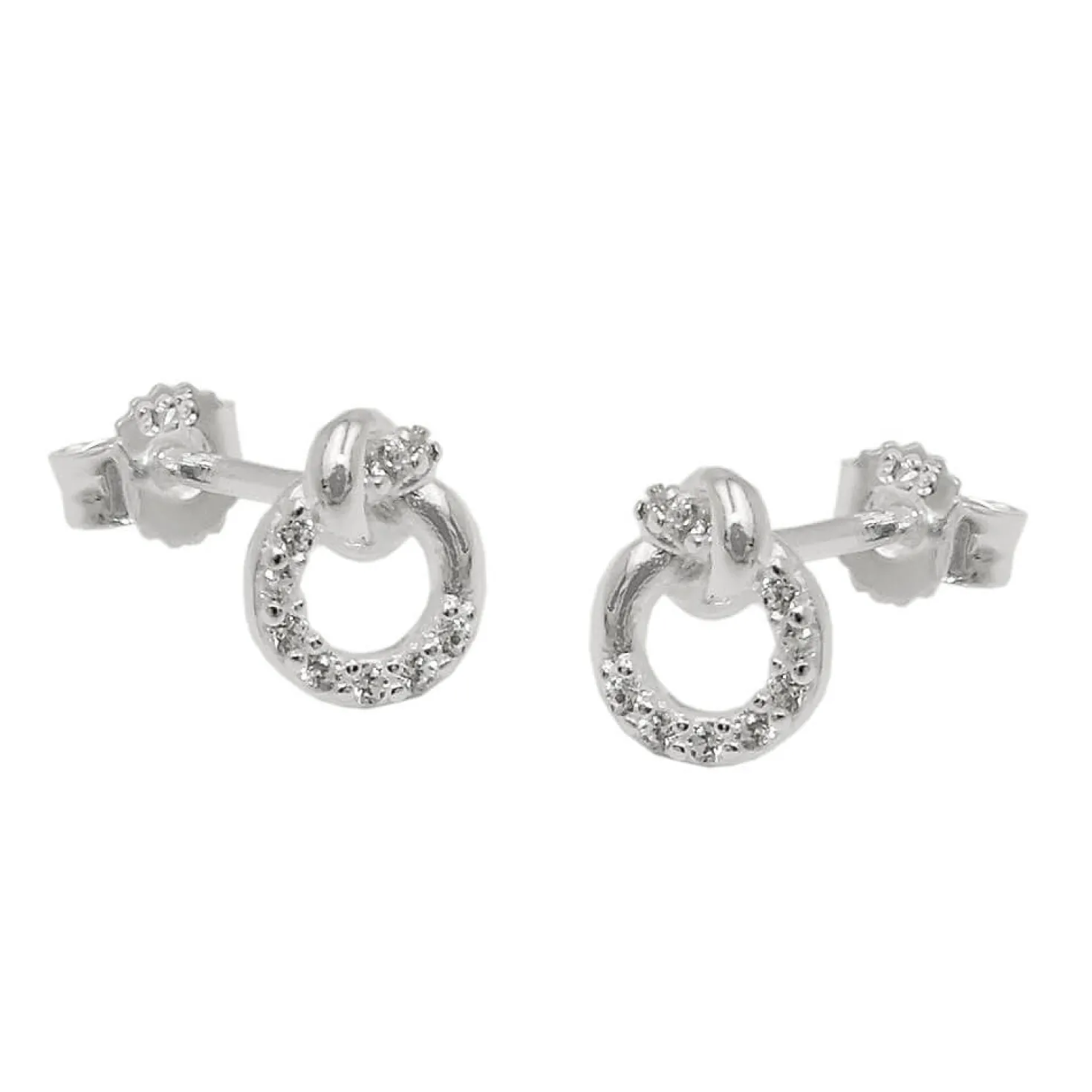 Paar kleine Ohrstecker Ohrringe 7x6mm Kreis mit Knoten Zirkonia 925 Silber