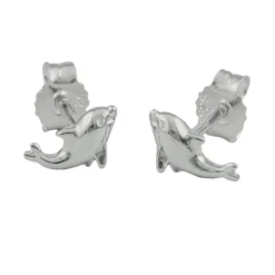 Paar kleine Ohrstecker 8x4mm Delfine aus 925 Silber glänzend Kinder