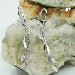 Paar Ohrhänger Ohrringe Brisur 40x5mm Zirkonia 925 Silber matt-rhodiniert