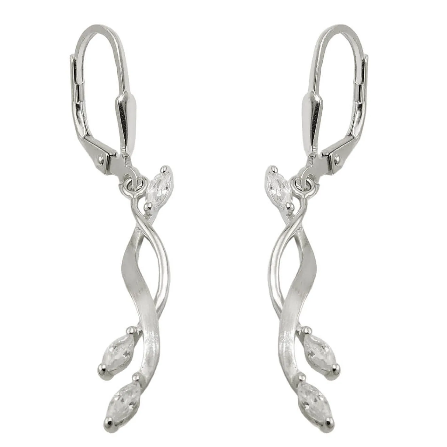 Paar Ohrhänger Ohrringe Brisur 40x5mm Zirkonia 925 Silber matt-rhodiniert