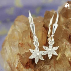 Paar Ohrhänger Ohrringe 23x6mm Blume oder Stern Zirkonia 925 Silber Kinder