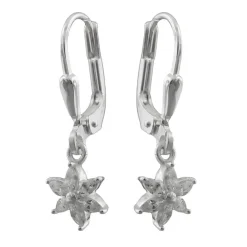 Paar Ohrhänger Ohrringe 23x6mm Blume oder Stern Zirkonia 925 Silber Kinder