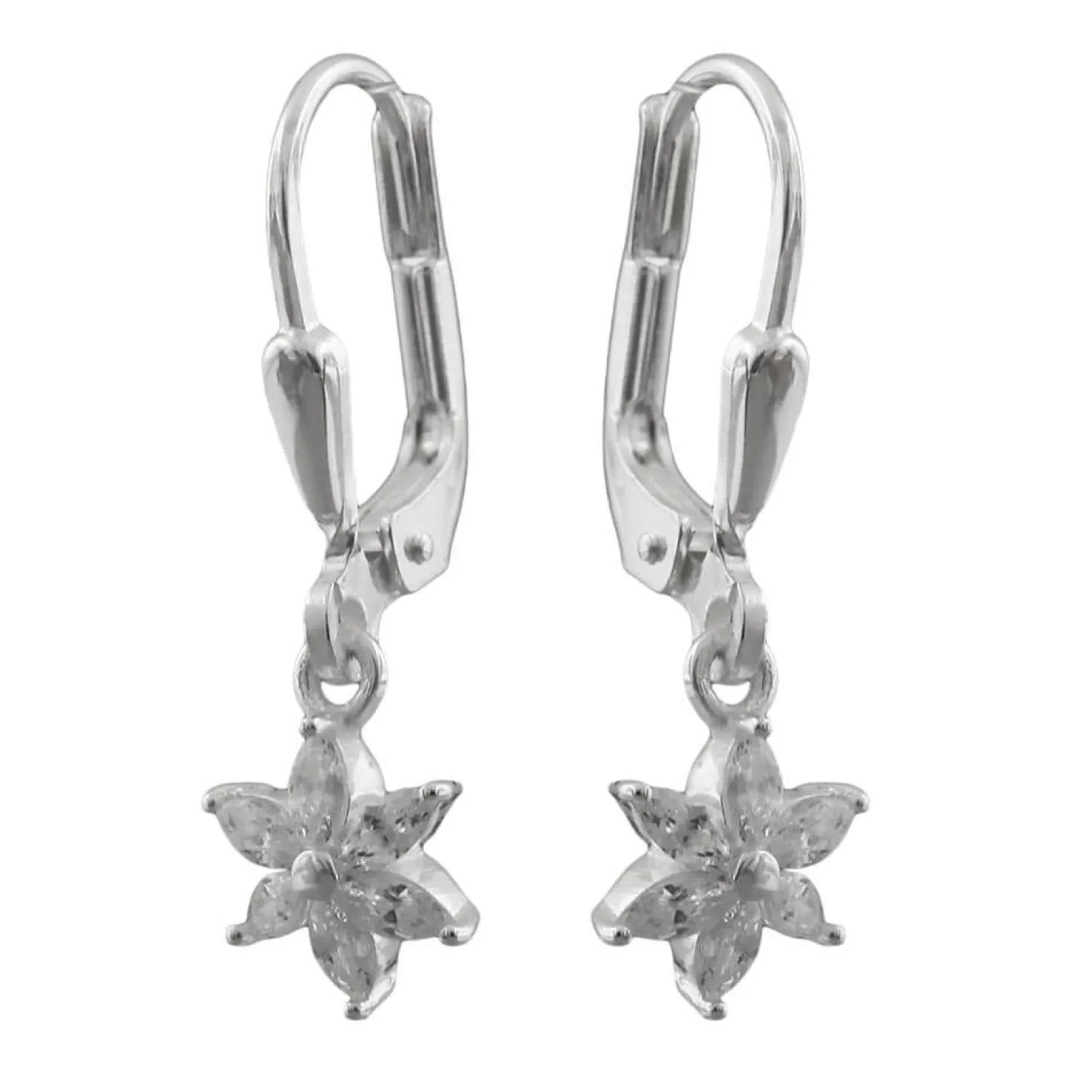 Paar Ohrhänger Ohrringe 23x6mm Blume oder Stern Zirkonia 925 Silber Kinder