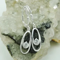 Paar Ohrhänger Ohrringe 30x6mm Doppel-Ovale mit Zirkonia weiß 925 Silber
