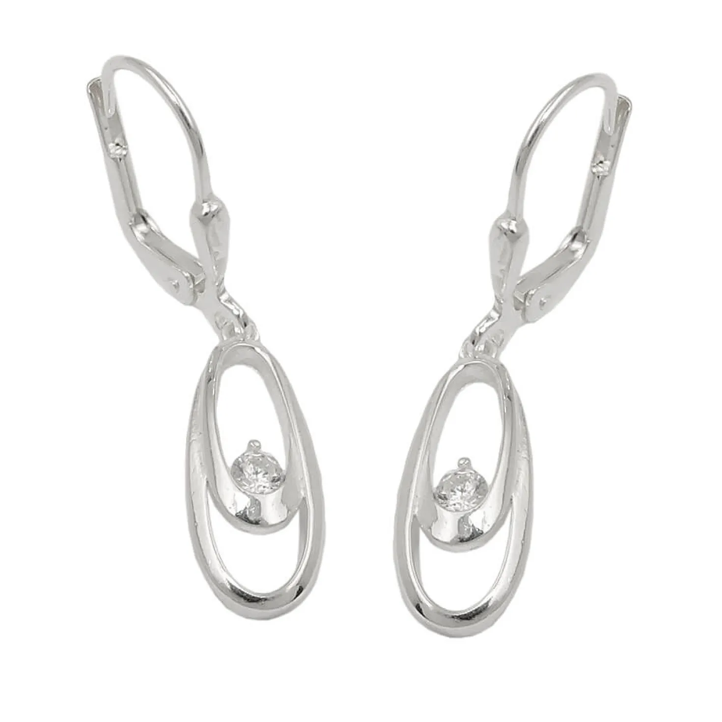 Paar Ohrhänger Ohrringe 30x6mm Doppel-Ovale mit Zirkonia weiß 925 Silber