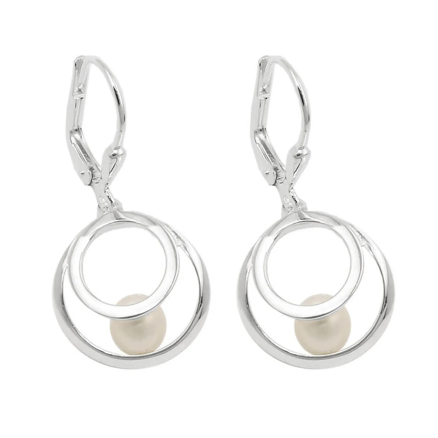 Paar Ohrhänger Ohrringe 30x13mm 2 Kreise mit Süßwasserperle 925 Silber