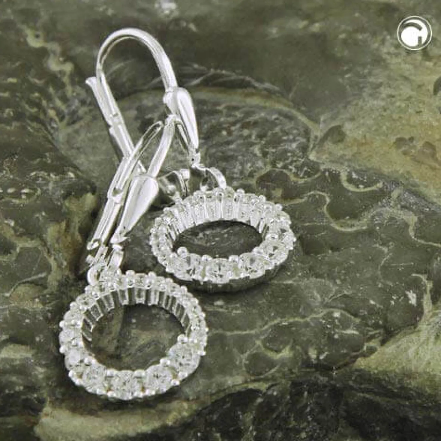 Paar Ohrhänger Ohrringe 26x10mm Kreise mit Zirkonia 925 Silber