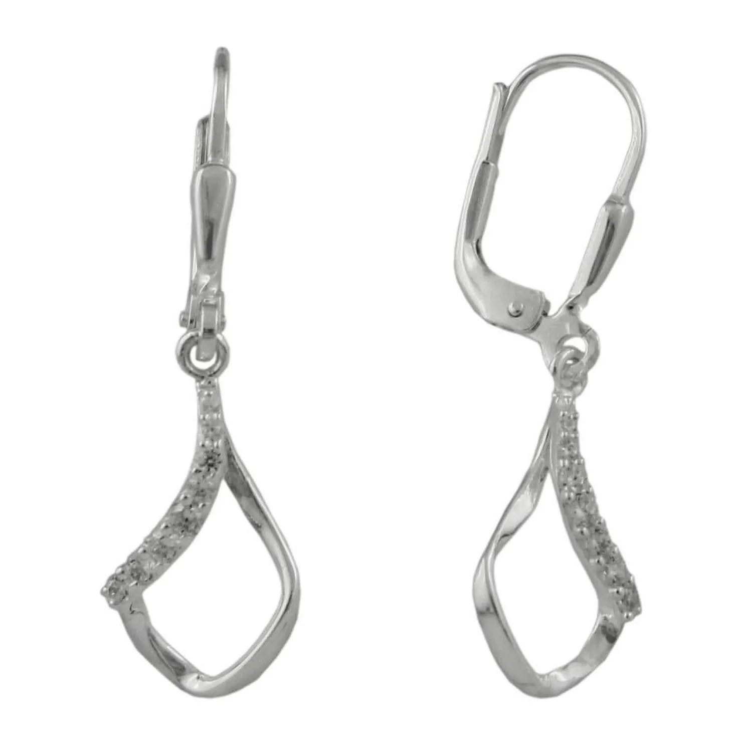 Paar Ohrhänger Ohrringe 30x9mm Rhombus gedreht mit Zirkonia 925 Silber