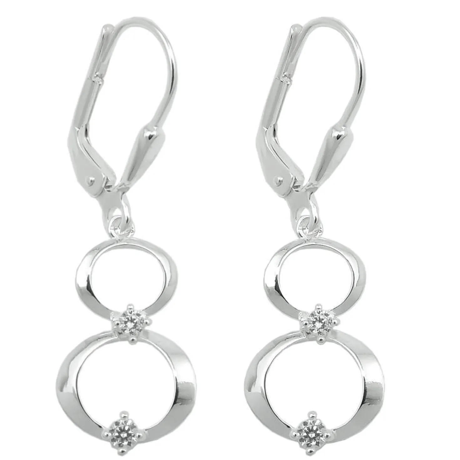 Paar Ohrhänger Ohrringe 31x10mm 2 Ringe mit Zirkonia aus 925 Silber