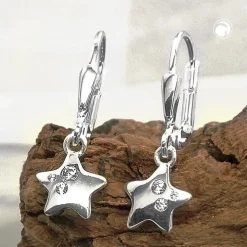 Paar Ohrhänger Ohrringe 23x7mm Sterne mit Zirkonia 925 Silber glänzend Kinder