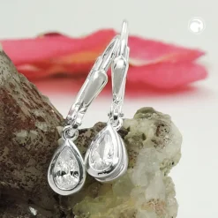 Paar Ohrhänger Ohrringe 23x5mm Tropfen mit Zirkonia 925 Silber Kinder