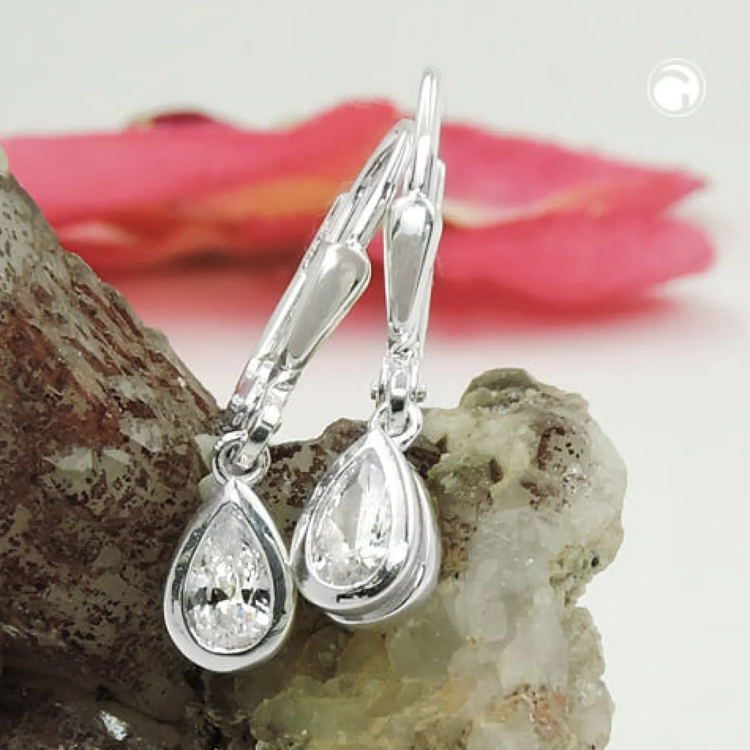 Paar Ohrhänger Ohrringe 23x5mm Tropfen mit Zirkonia 925 Silber Kinder
