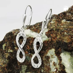 Paar Ohrhänger 32x6mm Acht Unendlichkeit Zeichen mit Zirkonia 925 Silber