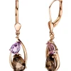 Paar Ohrhänger 8x31mm mit Rauchquarz braun & Amethyst lila Tropfen 585 Rotgold