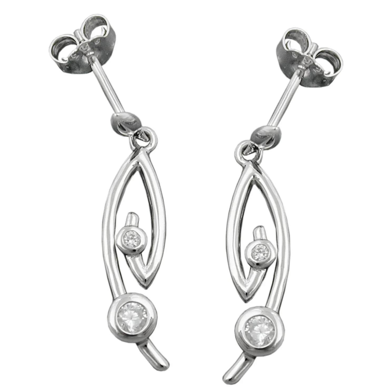 Paar Ohrhänger 28x6mm mit Stecker 925 Silber mit Zirkonia weiß Ohrschmuck Damen