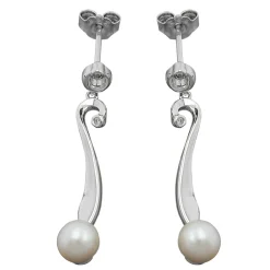 Paar Ohrhänger 34x6mm mit Stecker 925 Silber Süßwasser Zuchtperlen & Zirkonia