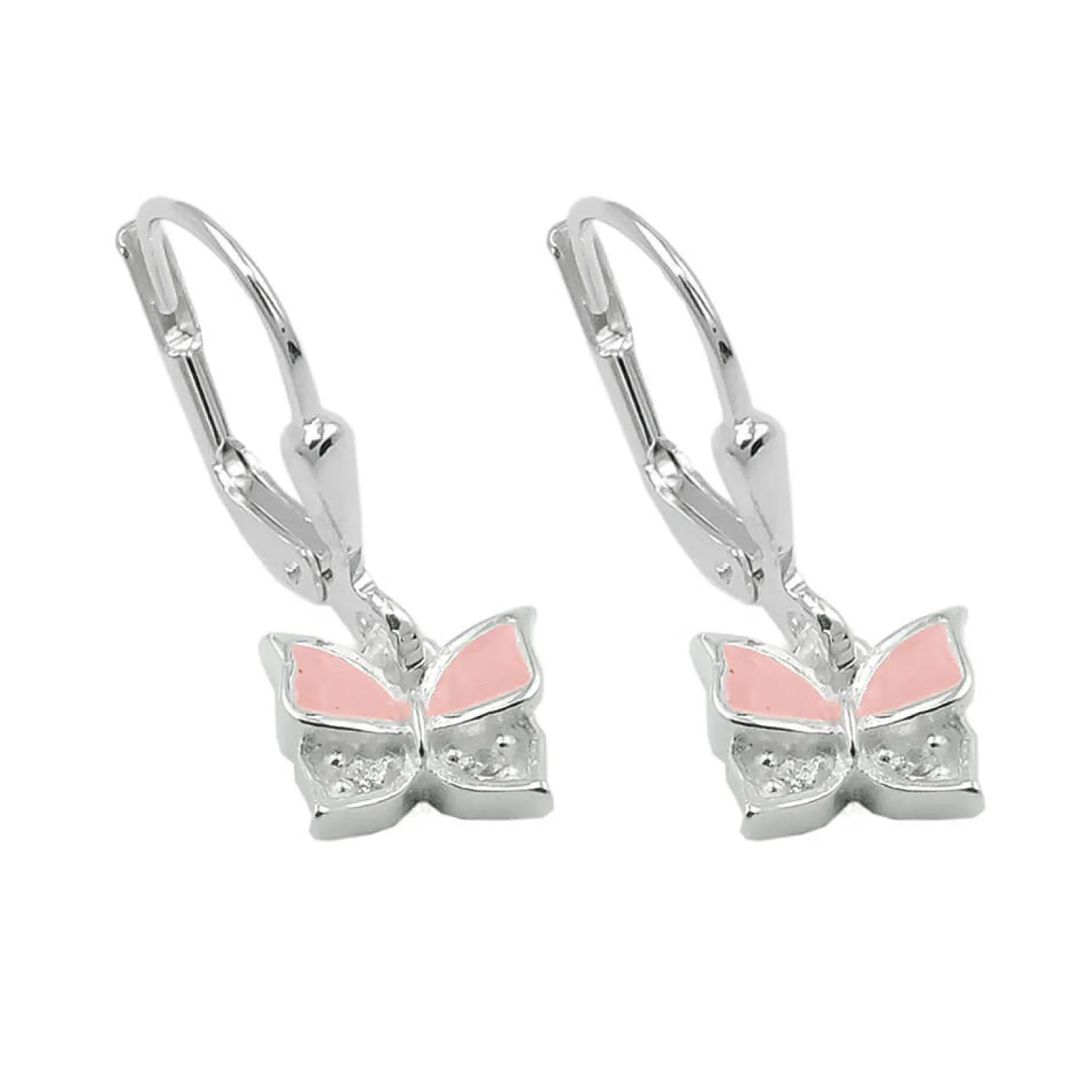 Paar Ohrhänger 19x6mm Schmetterlinge rosa lackiert Zirkonia 925 Silber Kinder