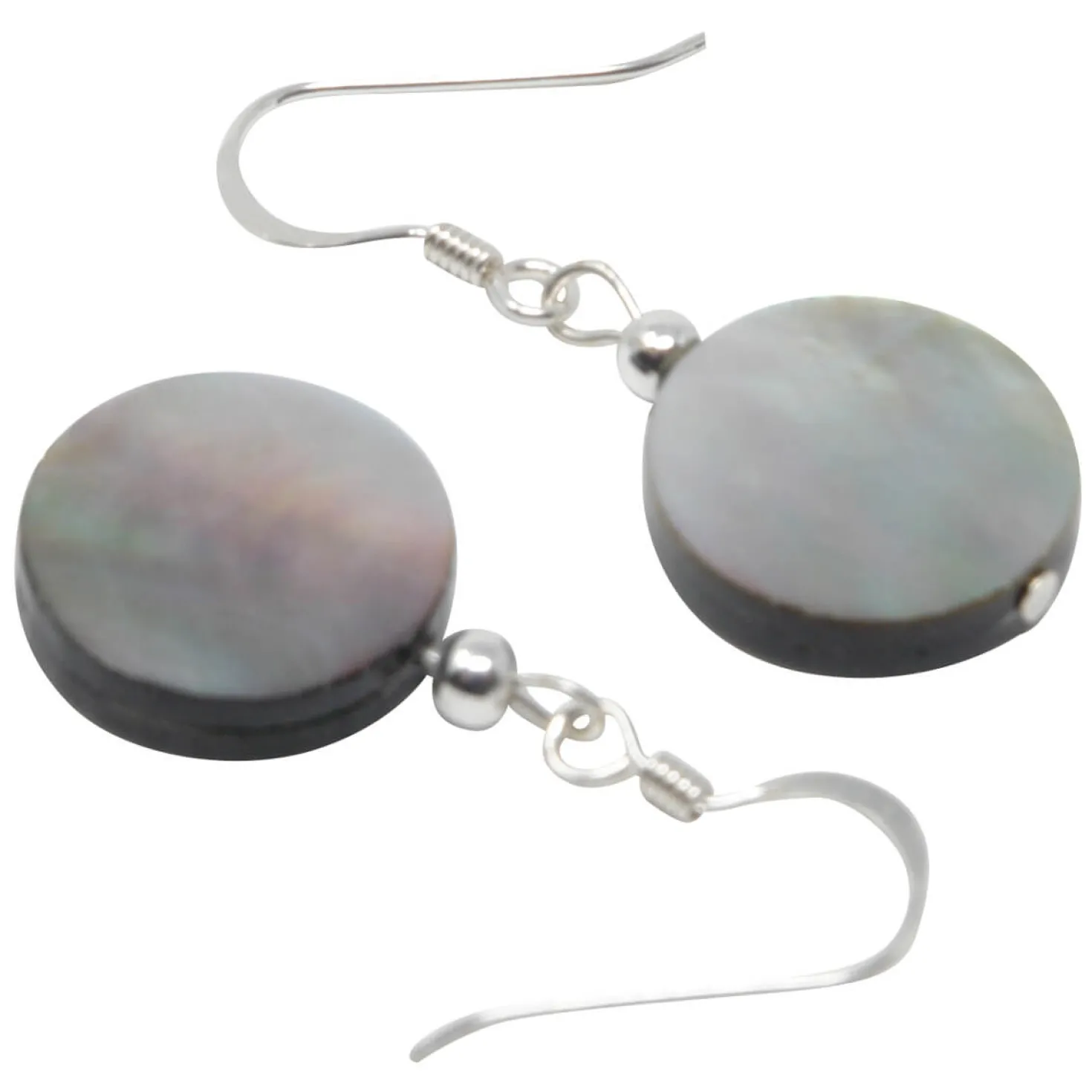 Paar Ohrringe aus Perlmutt Disk Ø14mm 925 Silber rund flach schlicht Ohrschmuck