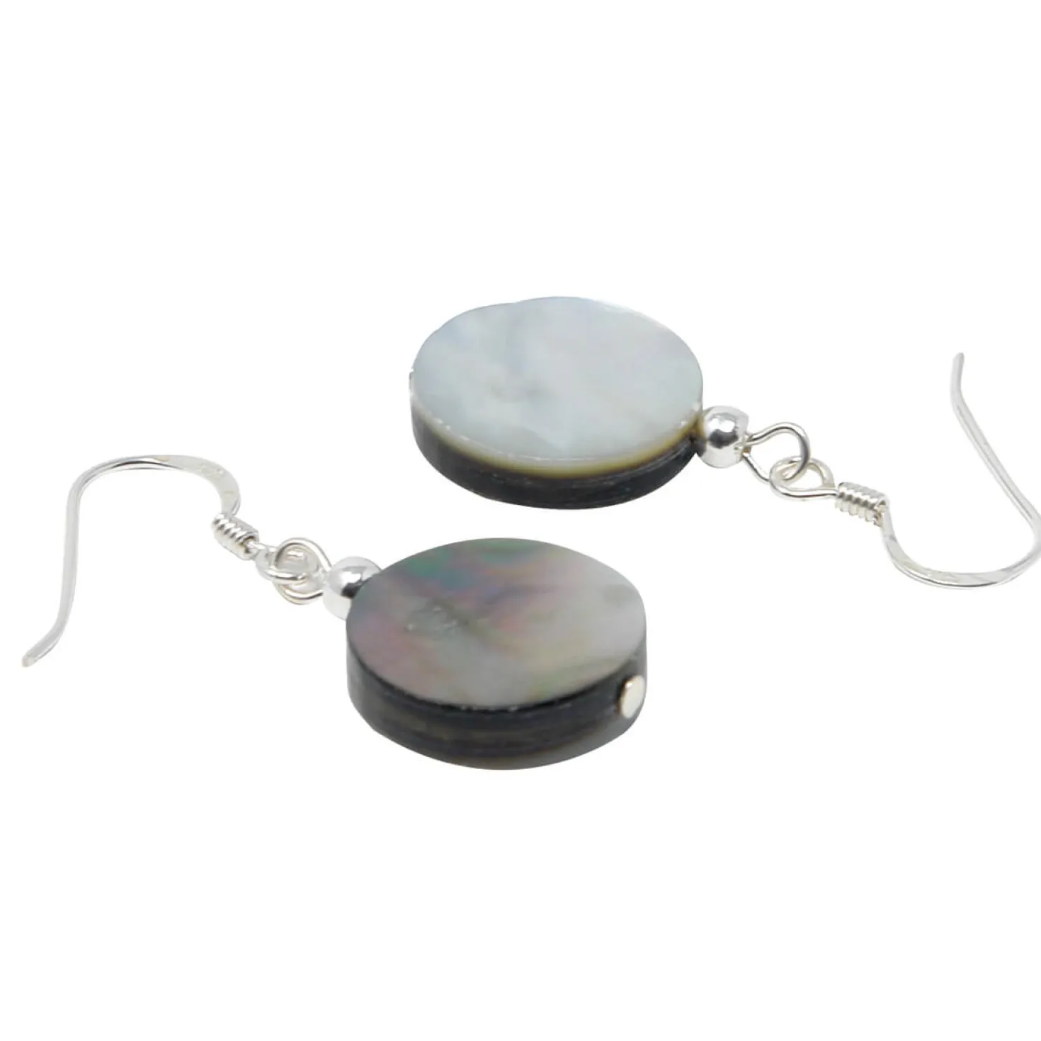 Paar Ohrringe aus Perlmutt Disk Ø14mm 925 Silber rund flach schlicht Ohrschmuck