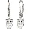 Paar Ohrringe Boutons Ohrhänger 5,7x24mm Eulchen Eulen aus 925 Silber lackiert