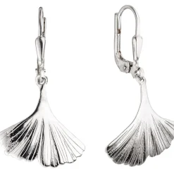Paar Ohrringe Boutons Ohrhänger 17,2x30,8mm Gingko Ginkoblätter 925 Silber