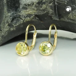 Paar Ohrringe Brisur 15x7mm mit Zirkonia grün aus 9Kt 375 Gold Gelbgold