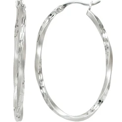 Paar Ohrringe Creolen Creole 40,6mm oval 925 Silber rhodiniert gedreht