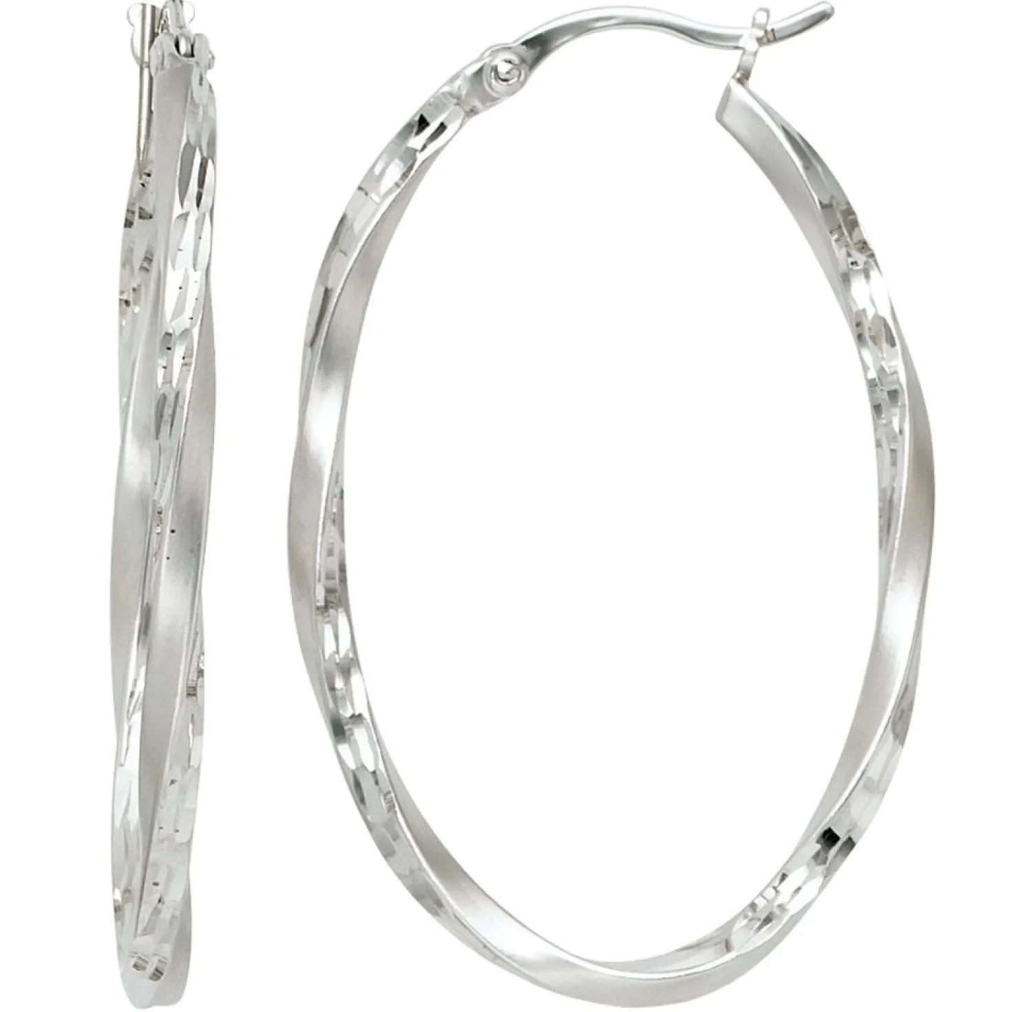 Paar Ohrringe Creolen Creole 40,6mm oval 925 Silber rhodiniert gedreht