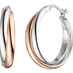 Paar Ohrringe Creolen gekreuzt 22,8mm 925 Silber teilrotvergoldet rhodiniert
