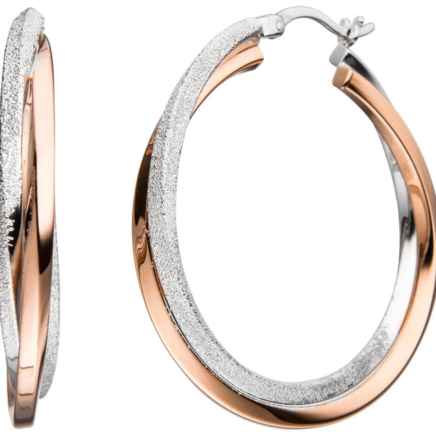 Paar Ohrringe Creolen gekreuzt 36,7mm 925 Silber teilrotvergoldet rhodiniert