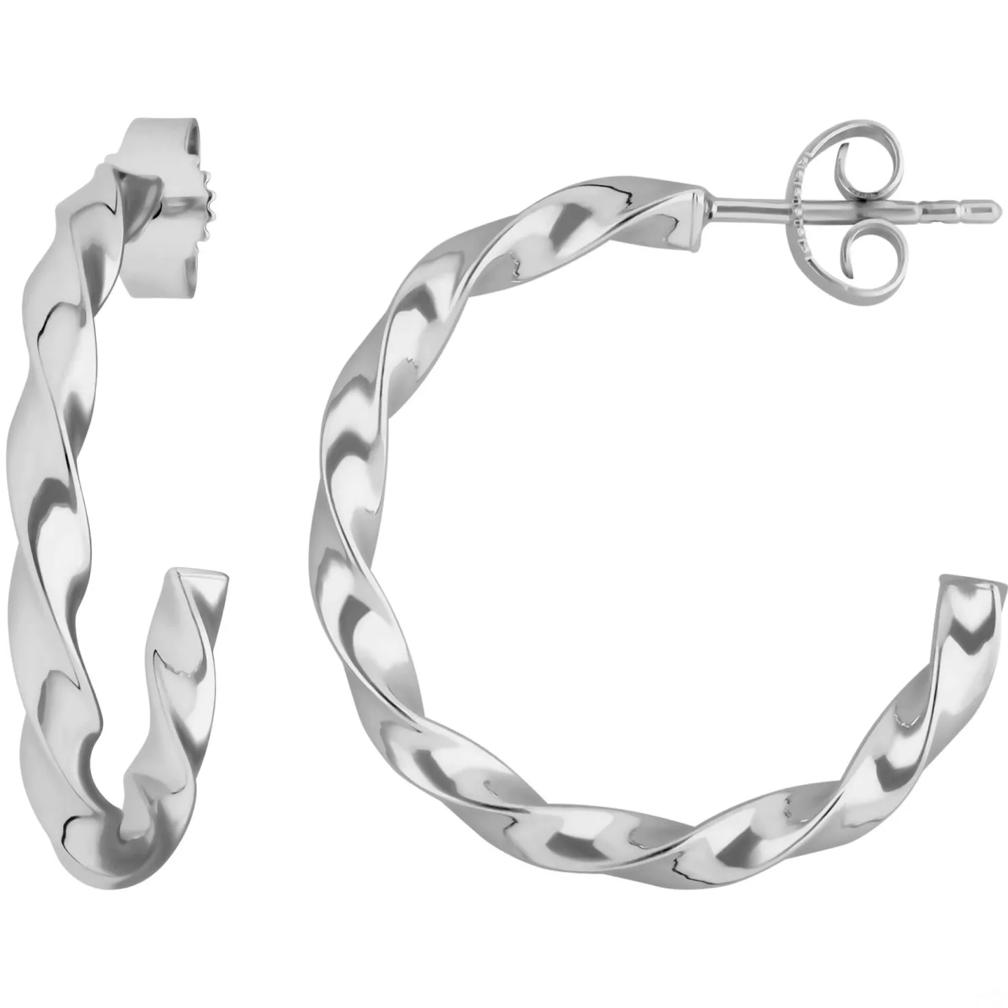 Paar Ohrringe Creolen Halbcreolen gedreht aus 925 Silber rhodiniert 26x3mm