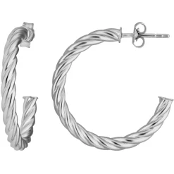 Paar Ohrringe Creolen Halbcreolen Kordel aus 925 Silber rhodiniert 26x3mm