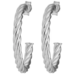 Paar Ohrringe Creolen Halbcreolen Kordel aus 925 Silber rhodiniert 26x3mm