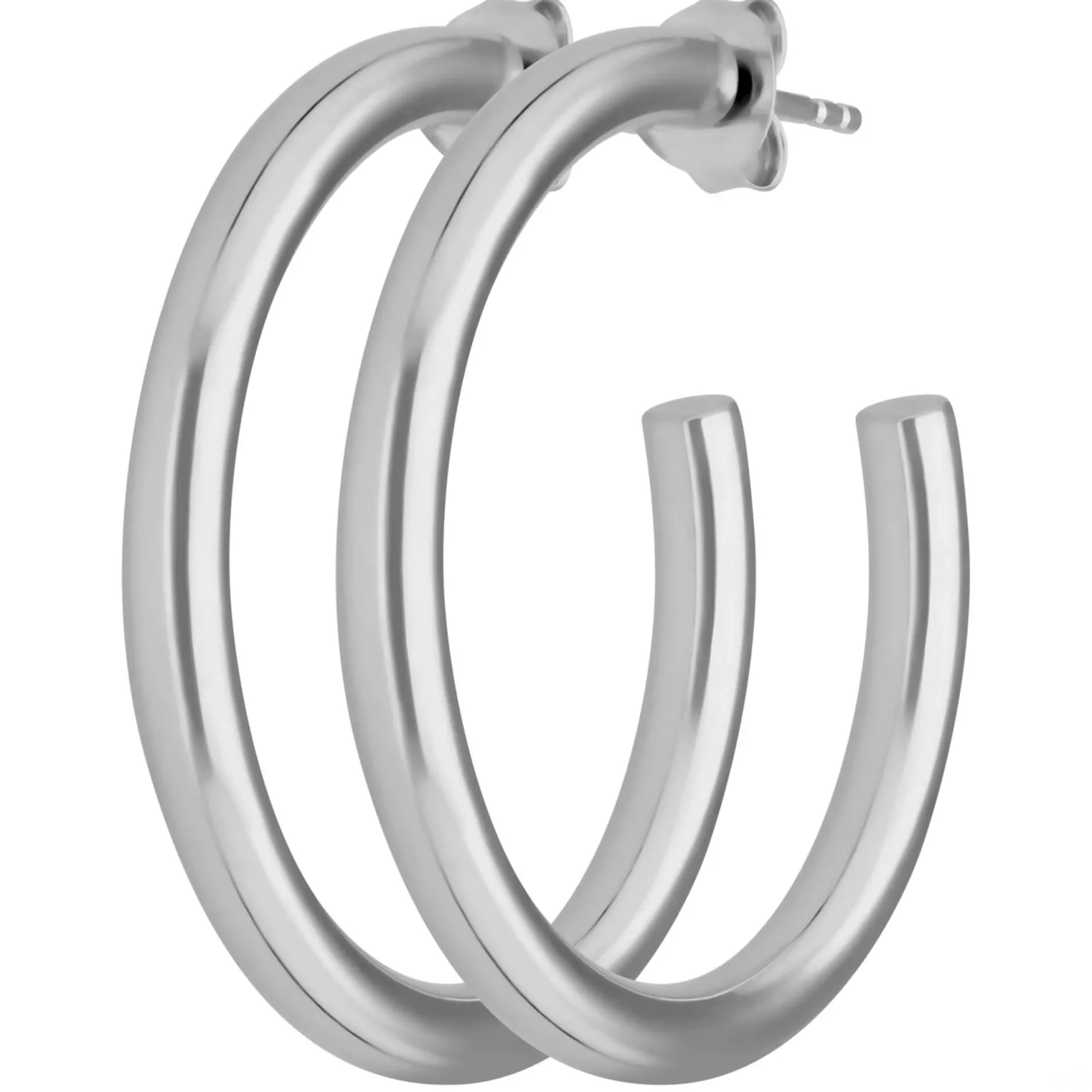 Paar Ohrringe Creolen Halbcreolen schlicht aus 925 Silber rhodiniert 35x3,5mm