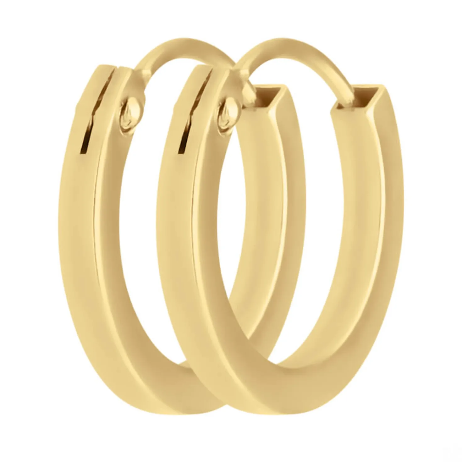 Paar Ohrringe Creolen klein flach vierkant aus 585 Gold Gelbgold 12x1,5mm