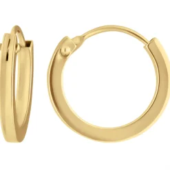 Paar Ohrringe Creolen klein flach vierkant aus 585 Gold Gelbgold 12x1,5mm