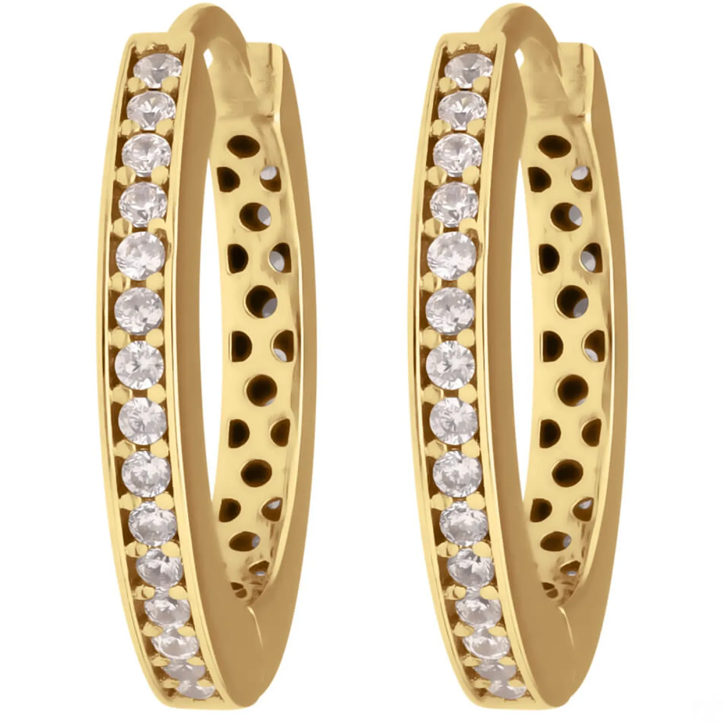Paar Ohrringe Creolen mit Zirkonia Ohrschmuck aus 585 Gold Gelbgold 17x2mm