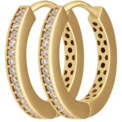 Paar Ohrringe Creolen mit Zirkonia Ohrschmuck aus 585 Gold Gelbgold 17x2mm
