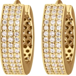 Paar Ohrringe Creolen mit Zirkonia Ohrschmuck aus 585 Gold Gelbgold 16,5x4,7mm