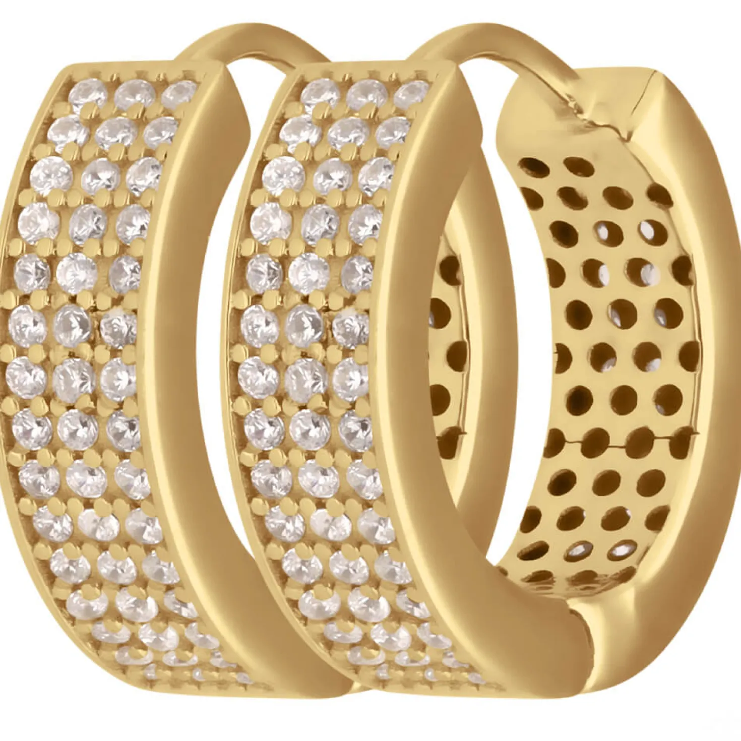 Paar Ohrringe Creolen mit Zirkonia Ohrschmuck aus 585 Gold Gelbgold 16,5x4,7mm
