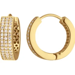 Paar Ohrringe Creolen mit Zirkonia Ohrschmuck aus 585 Gold Gelbgold 16,5x4,7mm