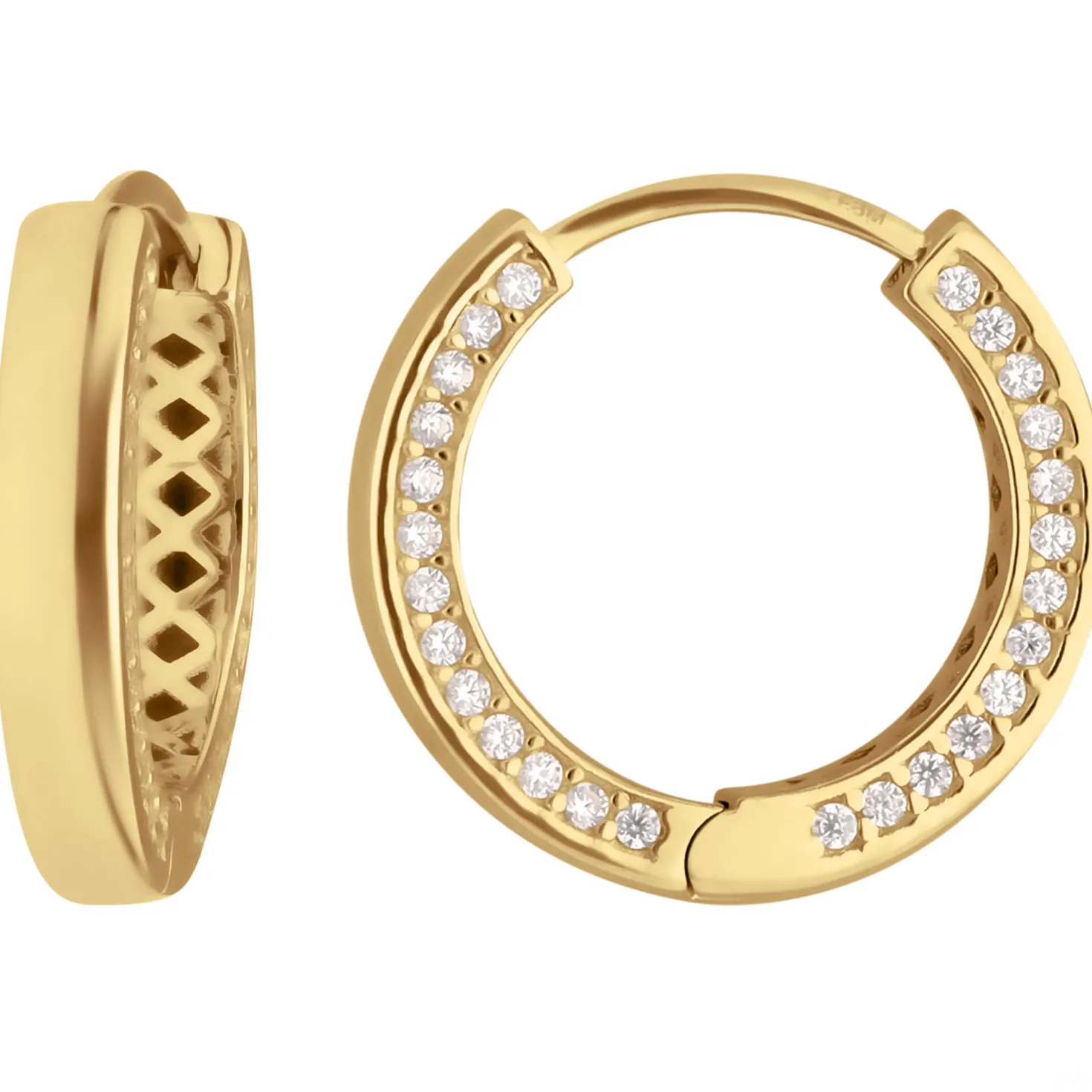 Paar Ohrringe Creolen mit Zirkonia Ohrschmuck aus 585 Gold Gelbgold 17x3mm