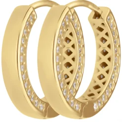 Paar Ohrringe Creolen mit Zirkonia Ohrschmuck aus 585 Gold Gelbgold 17x3mm