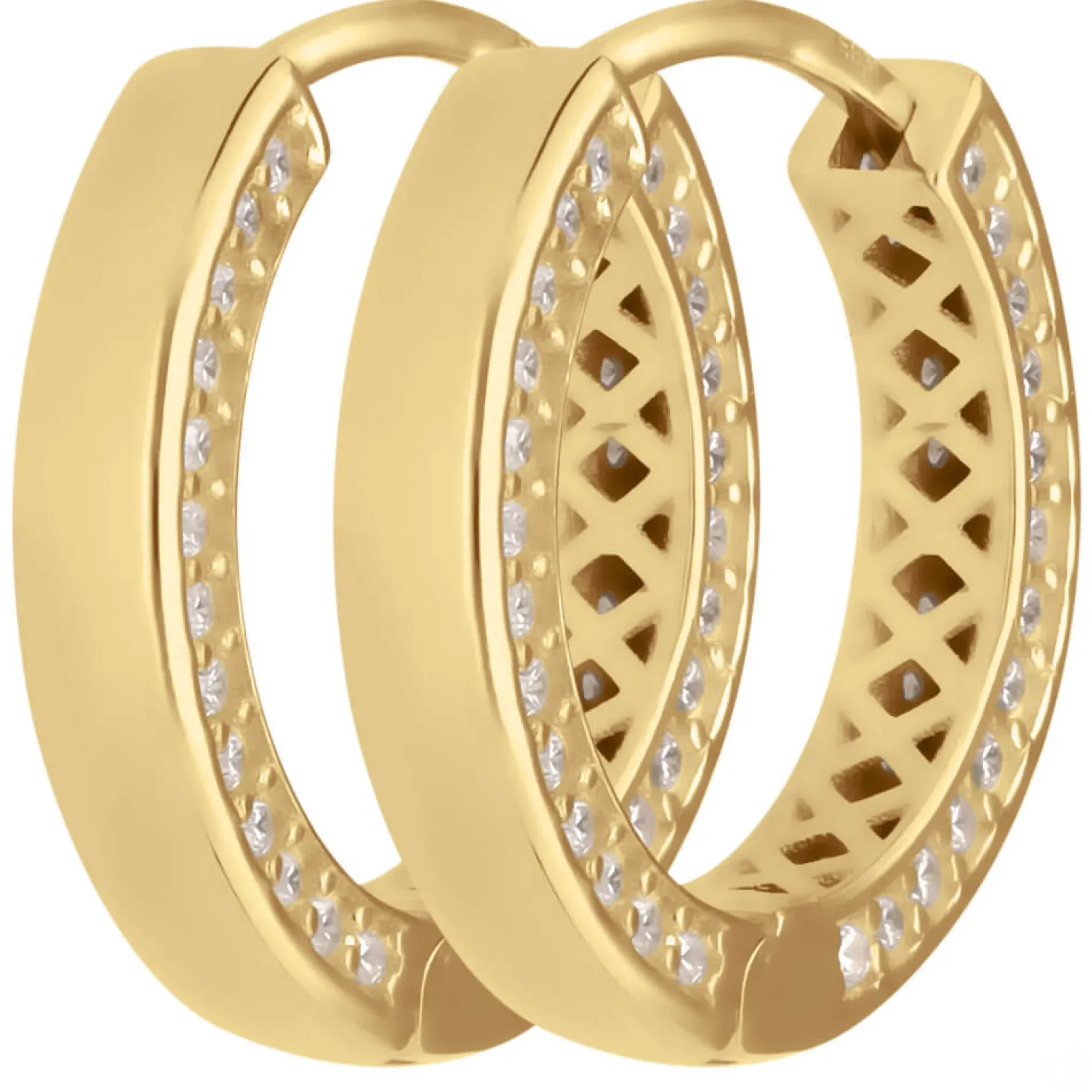 Paar Ohrringe Creolen mit Zirkonia Ohrschmuck aus 585 Gold Gelbgold 17x3mm