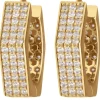 Paar Ohrringe Creolen mit Zirkonia sechskant aus 585 Gold Gelbgold 15,5x4,3mm