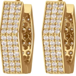 Paar Ohrringe Creolen mit Zirkonia sechskant aus 585 Gold Gelbgold 15,5x4,3mm